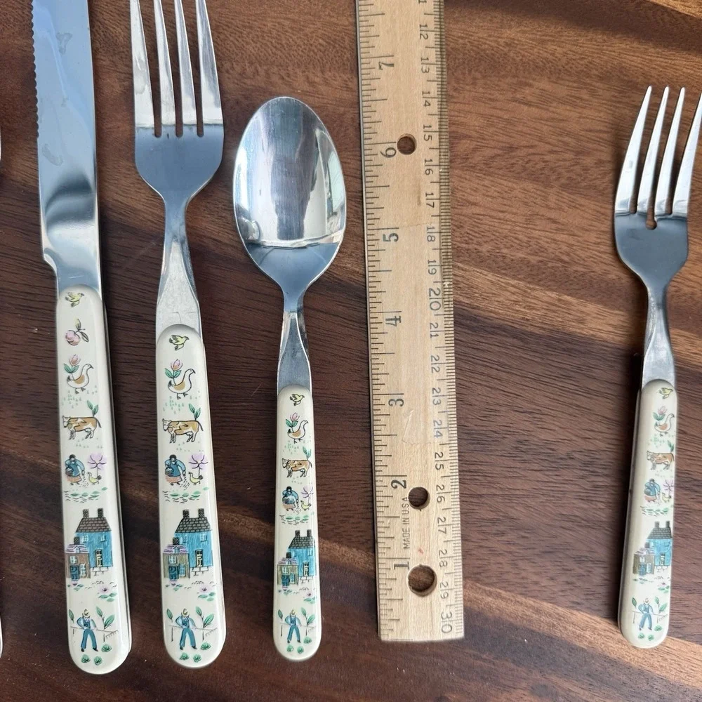 Vintage Heartland International Flatware‎ 5 Pc Place Setting Folk Art Country
